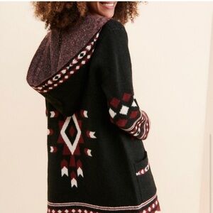 Driftwood Cardigan Sweater Aztec Hood Long Pockets Open